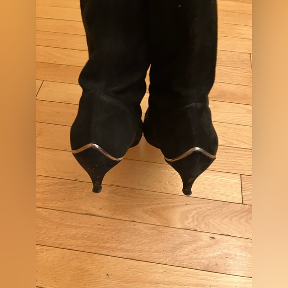 Elie Tahari Black Suede Heeled Boots Suede Knee-High - Picture 4 of 7